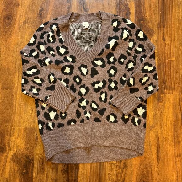 A New Day Cheetah Sweater Women’s Size XL Long Sleeve Grey Gray Light Brown - Picture 1 of 4